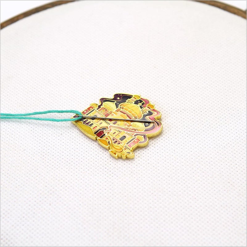 Awesome Pattern Studio Needle Minder Set - Aladdin and Jasmin Castle Magnetic Needle Minder + 2 Needle Threaders. Enamel Pin for Cross Stitch, Embroidery and Craft - Image 4